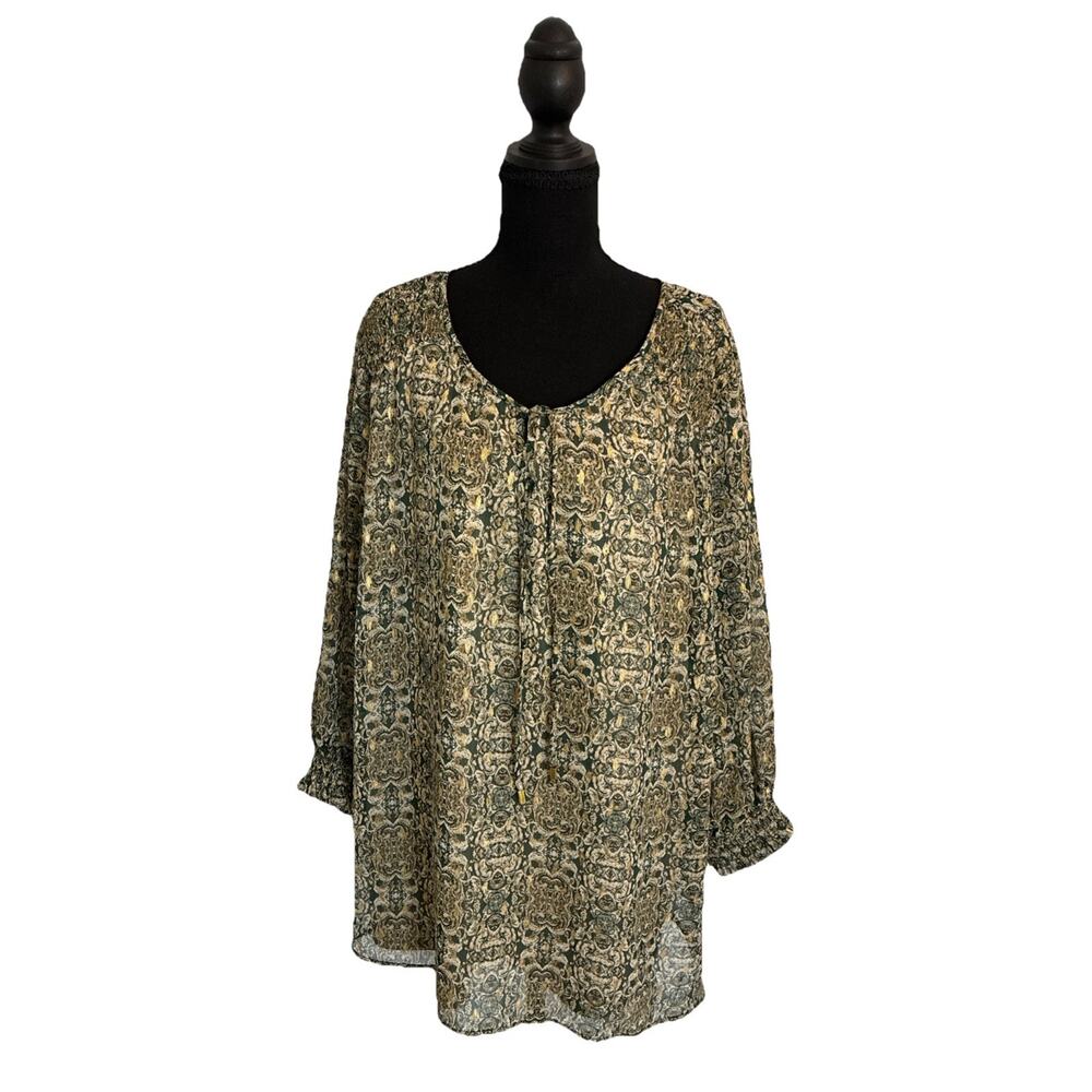 ROZ AND ALI WOMENS SZ 3X Dressy Olive Green And Golds Blouse